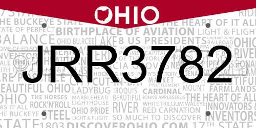 JRR3782 Ohio License Plate