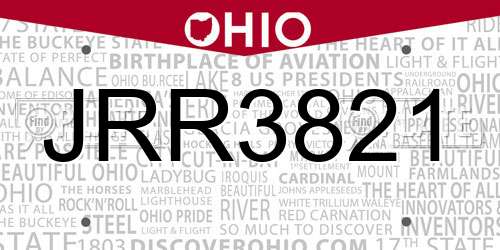 JRR3821 Ohio License Plate