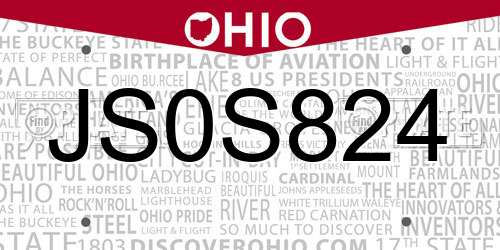 JS0S824 Ohio License Plate