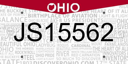 JS15562 Ohio License Plate