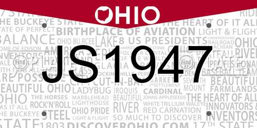 JS1947 Ohio License Plate