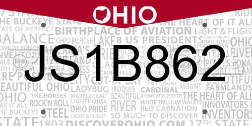 JS1B862 Ohio License Plate