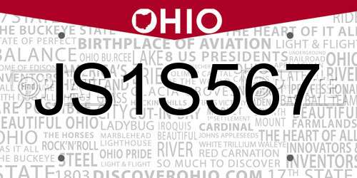 JS1S567 Ohio License Plate