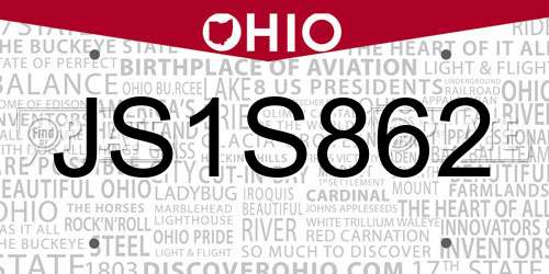 JS1S862 Ohio License Plate