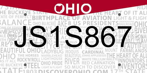 JS1S867 Ohio License Plate