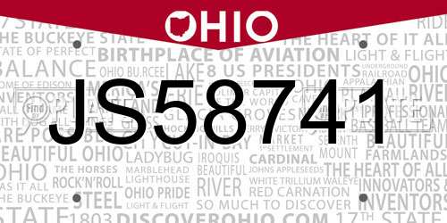 JS58741 Ohio License Plate
