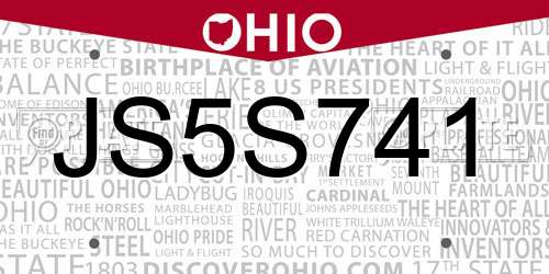 JS5S741 Ohio License Plate