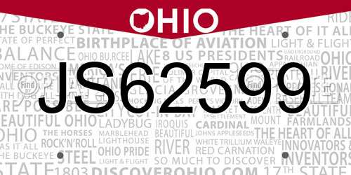 JS62599 Ohio License Plate