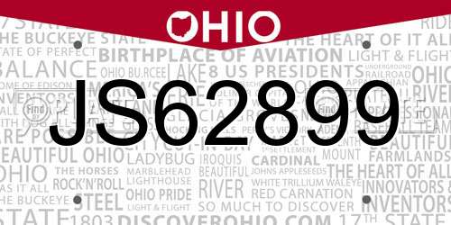 JS62899 Ohio License Plate