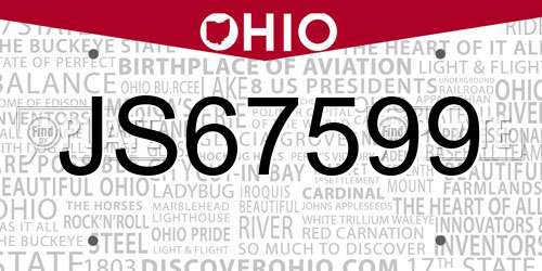 JS67599 Ohio License Plate