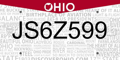 JS6Z599 Ohio License Plate