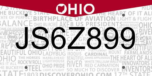 JS6Z899 Ohio License Plate