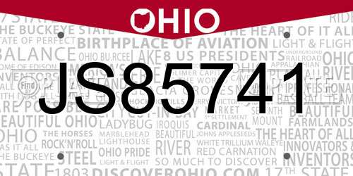 JS85741 Ohio License Plate