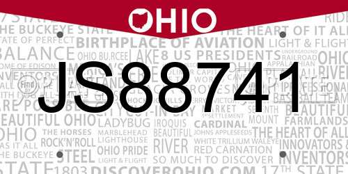 JS88741 Ohio License Plate