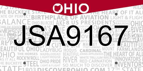 JSA9167 Ohio License Plate
