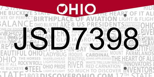 JSD7398 Ohio License Plate
