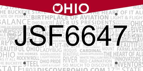 JSF6647 Ohio License Plate
