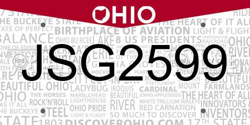 JSG2599 Ohio License Plate