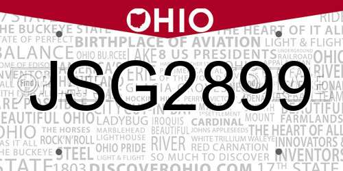 JSG2899 Ohio License Plate
