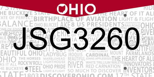 JSG3260 Ohio License Plate