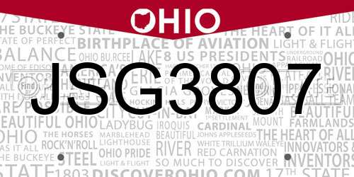 JSG3807 Ohio License Plate