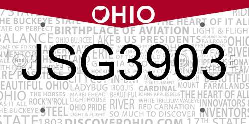 JSG3903 Ohio License Plate