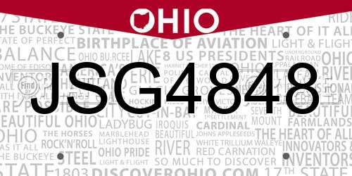JSG4848 Ohio License Plate