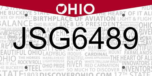 JSG6489 Ohio License Plate