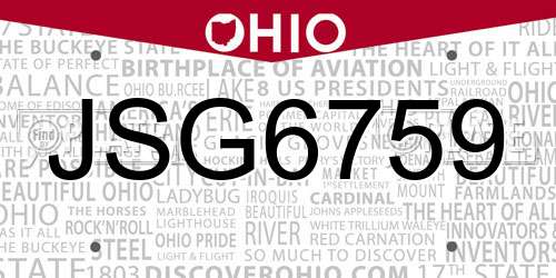 JSG6759 Ohio License Plate