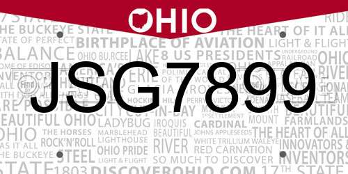 JSG7899 Ohio License Plate