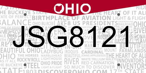 JSG8121 Ohio License Plate