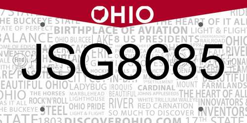 JSG8685 Ohio License Plate