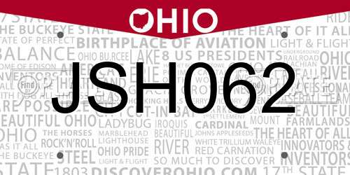 JSH062 Ohio License Plate