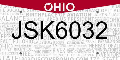 JSK6032 Ohio License Plate