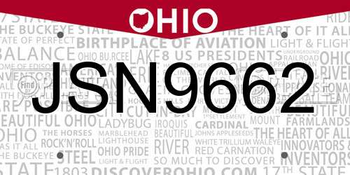 JSN9662 Ohio License Plate