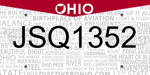 JSQ1352 Ohio License Plate