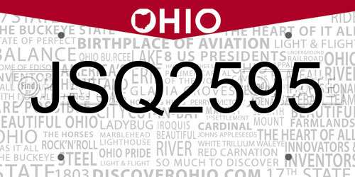 JSQ2595 Ohio License Plate