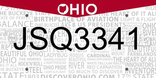 JSQ3341 Ohio License Plate