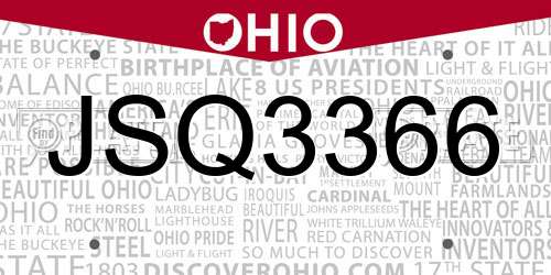 JSQ3366 Ohio License Plate