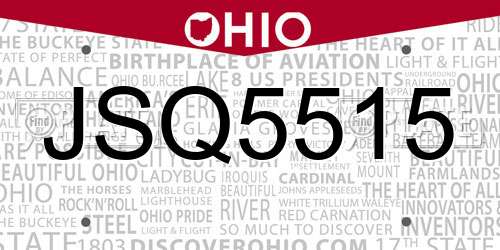 JSQ5515 Ohio License Plate
