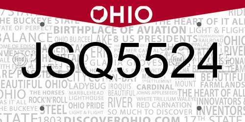 JSQ5524 Ohio License Plate