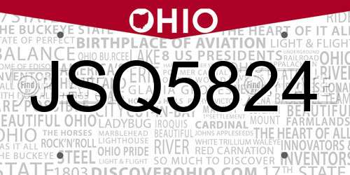 JSQ5824 Ohio License Plate