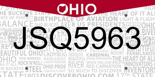 JSQ5963 Ohio License Plate