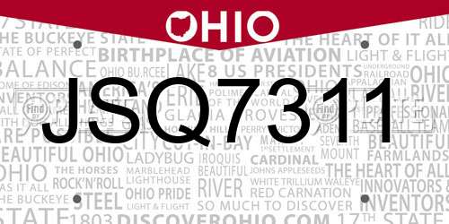 JSQ7311 Ohio License Plate