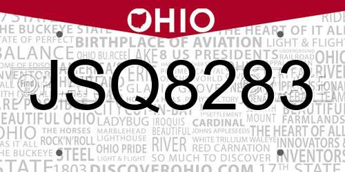 JSQ8283 Ohio License Plate
