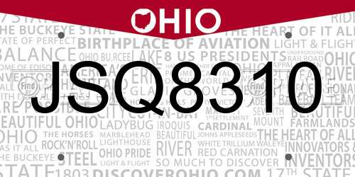 JSQ8310 Ohio License Plate