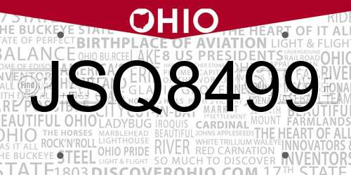 JSQ8499 Ohio License Plate