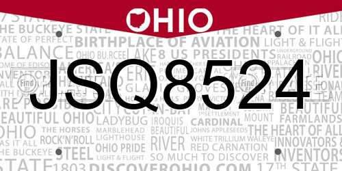 JSQ8524 Ohio License Plate