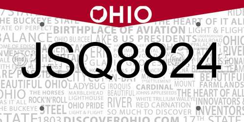 JSQ8824 Ohio License Plate