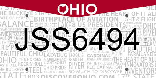 JSS6494 Ohio License Plate